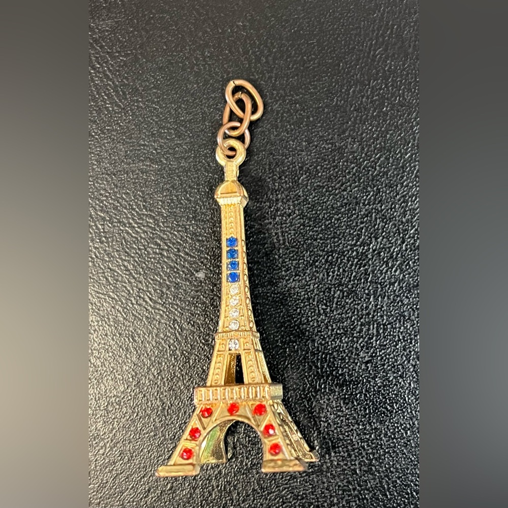 Charming Eiffel Tower Goldtone Charm with 
Red and Blue Accents